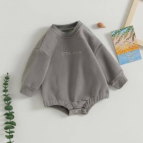 VISGOGO Newborn Infant Baby Boy Oversized Romper Sweater Bodysuits Coming Home Outfit Neutral Clothes - 3