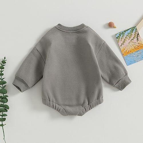 VISGOGO Newborn Infant Baby Boy Oversized Romper Sweater Bodysuits Coming Home Outfit Neutral Clothes - 4
