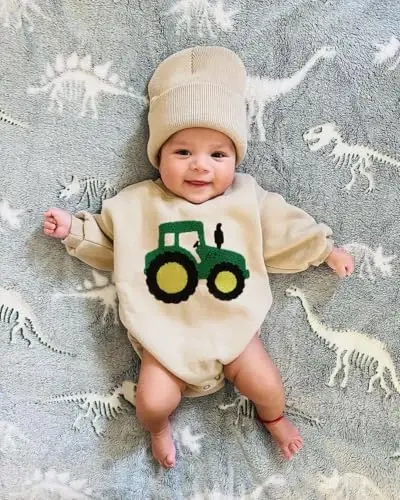 VISGOGO Newborn Infant Baby Boy Girls Oversized Romper Little Dude Sweater Onesie Coming Home Outfit Neutral Clothes - 2