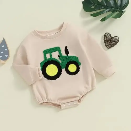 VISGOGO Newborn Infant Baby Boy Girls Oversized Romper Little Dude Sweater Onesie Coming Home Outfit Neutral Clothes - 3