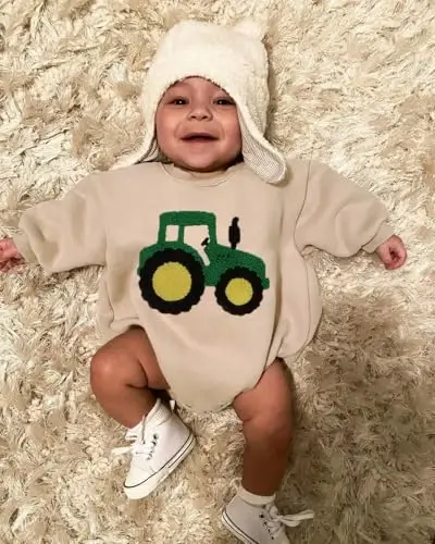 VISGOGO Newborn Infant Baby Boy Girls Oversized Romper Little Dude Sweater Onesie Coming Home Outfit Neutral Clothes - 7