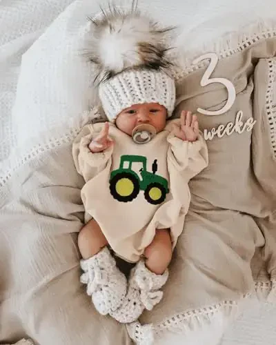 VISGOGO Newborn Infant Baby Boy Girls Oversized Romper Little Dude Sweater Onesie Coming Home Outfit Neutral Clothes - 6