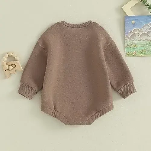 VISGOGO Newborn Infant Baby Boy Girls Oversized Romper Little Dude Sweater Onesie Coming Home Outfit Neutral Clothes - 4