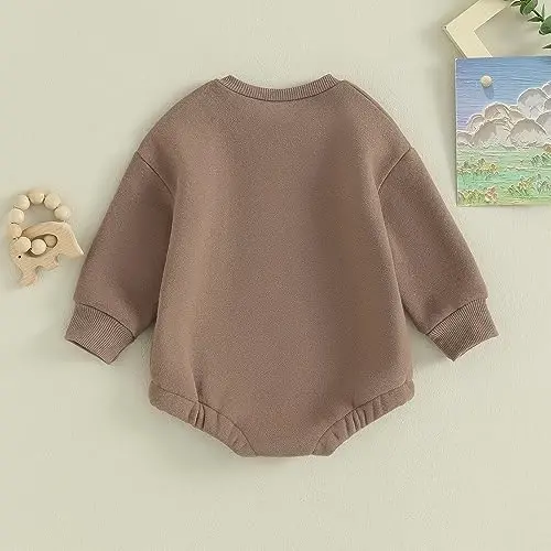 VISGOGO Newborn Infant Baby Boy Girls Oversized Romper Little Dude Sweater Onesie Coming Home Outfit Neutral Clothes - 4
