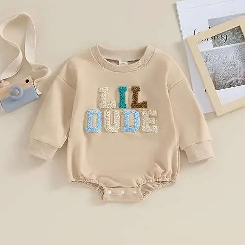 VISGOGO Newborn Infant Baby Boy Girls Oversized Romper Little Dude Sweater Onesie Coming Home Outfit Neutral Clothes - 2