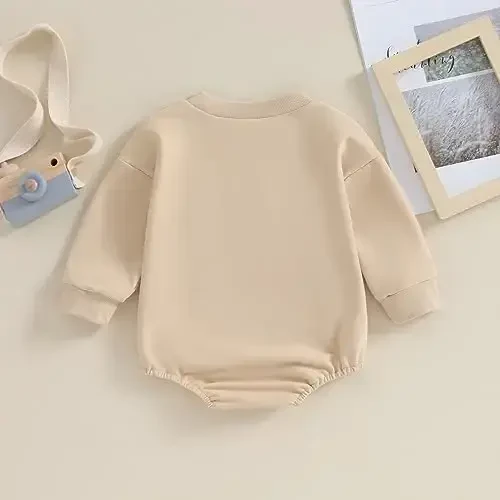VISGOGO Newborn Infant Baby Boy Girls Oversized Romper Little Dude Sweater Onesie Coming Home Outfit Neutral Clothes - 4