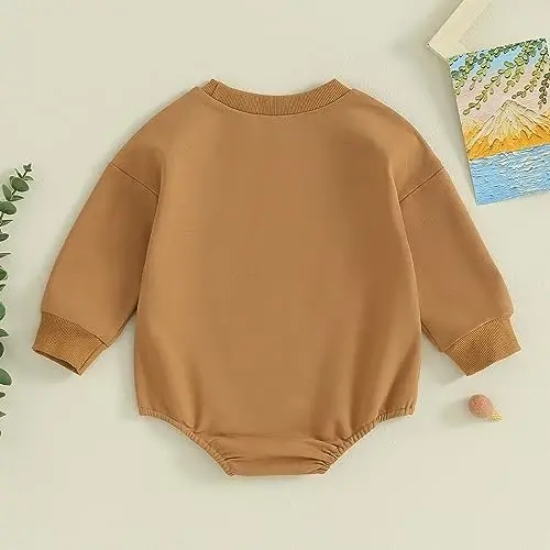 VISGOGO Newborn Infant Baby Boy Girls Oversized Romper Little Dude Sweater Onesie Coming Home Outfit Neutral Clothes - 4