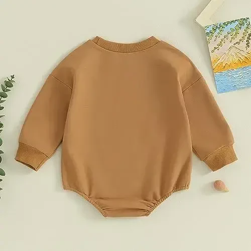 VISGOGO Newborn Infant Baby Boy Girls Oversized Romper Little Dude Sweater Onesie Coming Home Outfit Neutral Clothes - 4