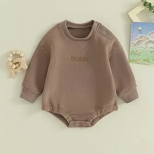 VISGOGO Newborn Infant Baby Boy Girls Oversized Romper Little Dude Sweater Onesie Coming Home Outfit Neutral Clothes - VISGOGO (1)
