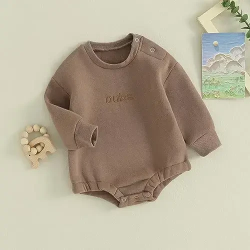 VISGOGO Newborn Infant Baby Boy Girls Oversized Romper Little Dude Sweater Onesie Coming Home Outfit Neutral Clothes - 3
