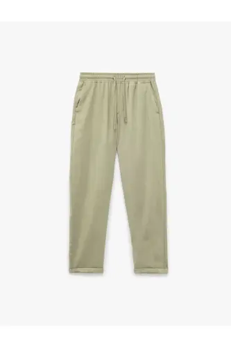 Viskon Cep Detaylı Rayon Tapered Beli Bağcıklı Pantolon-Haki - 3