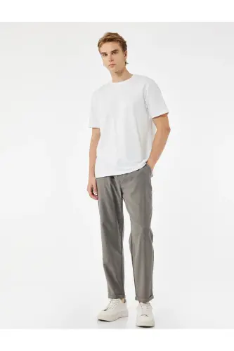 Viskon Cep Detaylı Rayon Tapered Beli Bağcıklı Pantolon-Antrasit 