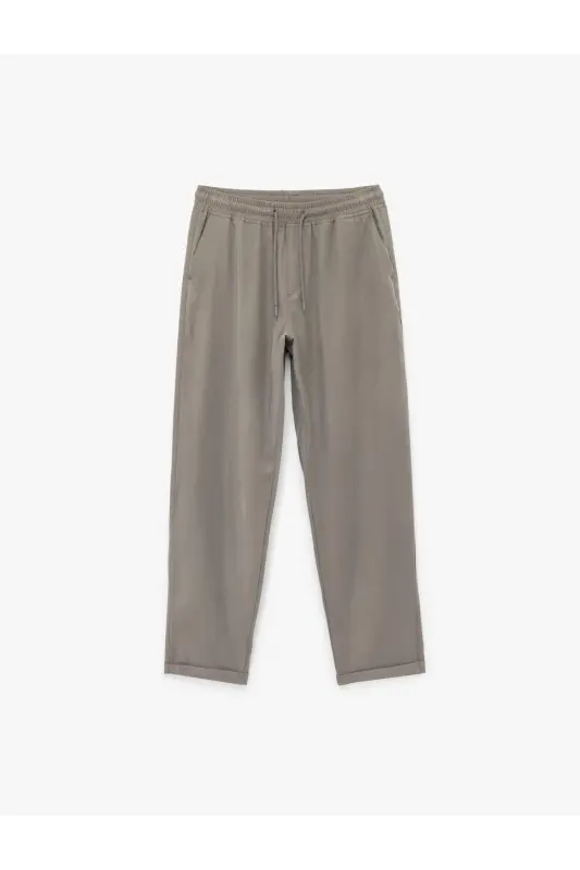 Viskon Cep Detaylı Rayon Tapered Beli Bağcıklı Pantolon-Antrasit - 3