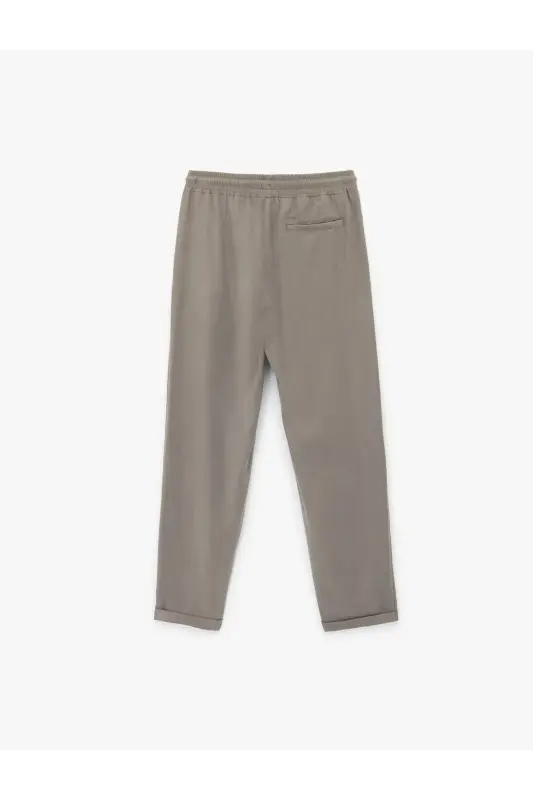 Viskon Cep Detaylı Rayon Tapered Beli Bağcıklı Pantolon-Antrasit - 4