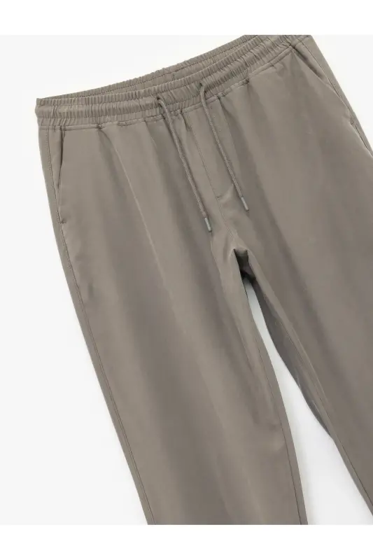Viskon Cep Detaylı Rayon Tapered Beli Bağcıklı Pantolon-Antrasit - 5