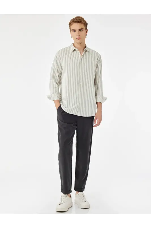 Viskon Cep Detaylı Rayon Tapered Beli Bağcıklı Pantolon-Lacivert - 2