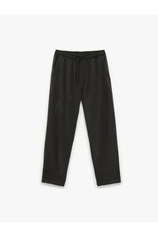 Viskon Cep Detaylı Rayon Tapered Beli Bağcıklı Pantolon-Lacivert - 3