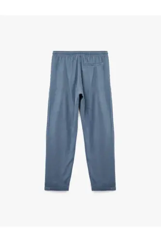 Viskon Cep Detaylı Rayon Tapered Beli Bağcıklı Pantolon - Mavi - 4