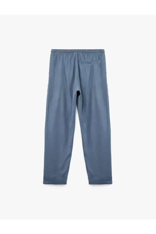 Viskon Cep Detaylı Rayon Tapered Beli Bağcıklı Pantolon - Mavi - 4