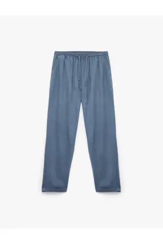 Viskon Cep Detaylı Rayon Tapered Beli Bağcıklı Pantolon-Mavi - 3