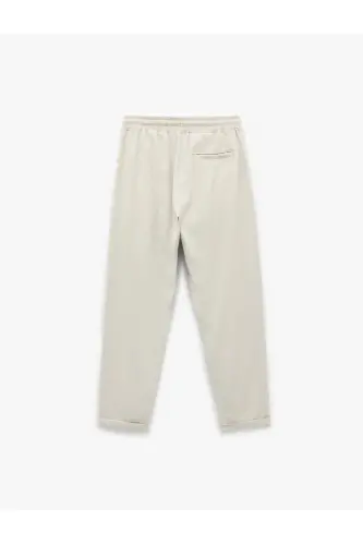 Viskon Cep Detaylı Rayon Tapered Beli Bağcıklı Pantolon - Gri - 3