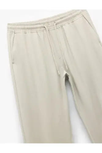 Viskon Cep Detaylı Rayon Tapered Beli Bağcıklı Pantolon - Gri - 4