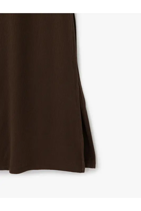 Viskon Kumaş Karışımlı Pencere Detaylı Midi Tek Omuz Elbise-Kahve - 7