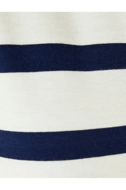 Viskon qisqa yengli chiziqli polo yoqali crop futbolka - 6