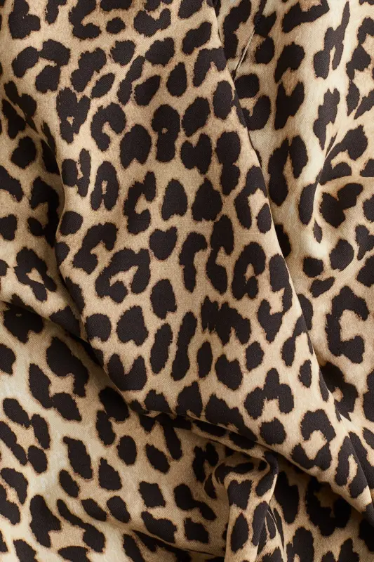 Viskoz Tunik Elbise-Bej/Leopar desenli - 1