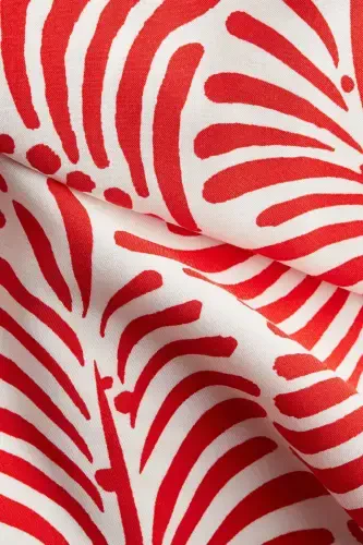 Viskoz Tunik Elbise-Beyaz/Kırmızı desenli - 4