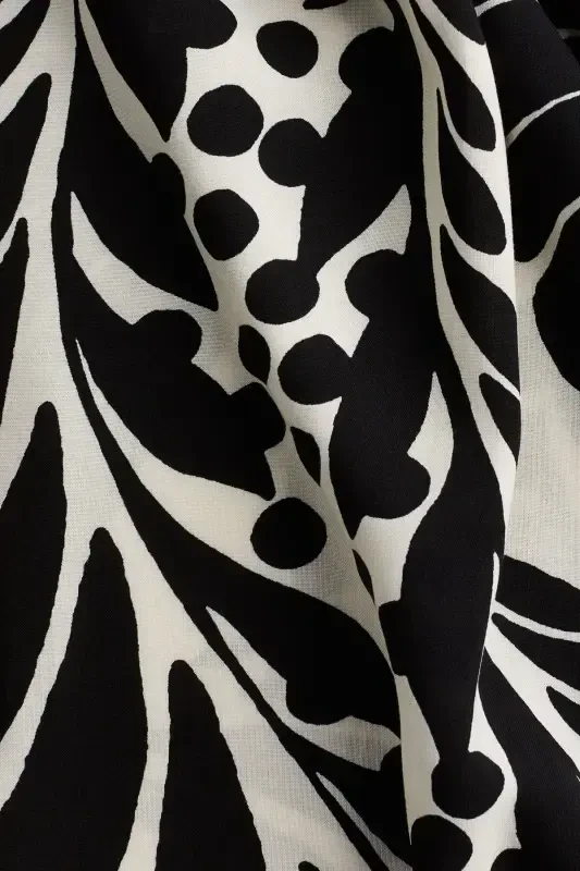 Viskoz Tunik Elbise-Beyaz/Siyah desenli - 5