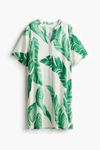 Viskoz Tunik Elbise-Beyaz/Yapraklar - H&M (1)