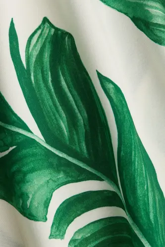 Viskoz Tunik Elbise - Beyaz/Yapraklar - 4