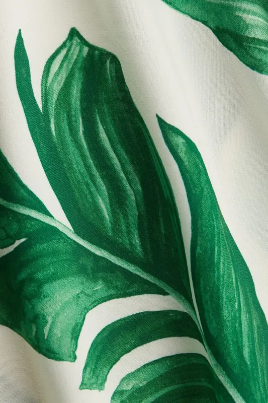 Viskoz Tunik Elbise - Beyaz/Yapraklar - 4