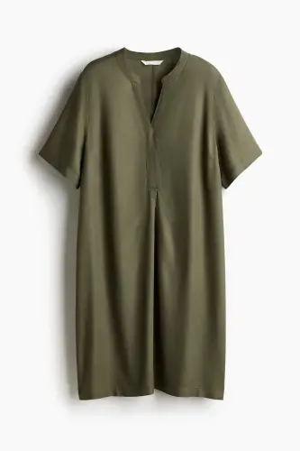 Viskoz Tunik Elbise - Koyu haki - 1