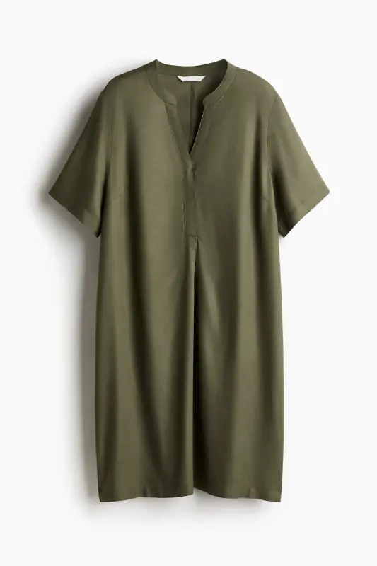 Viskoz Tunik Elbise - Koyu haki - 1