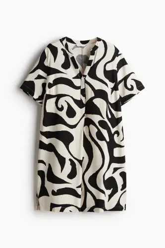 Viskoz Tunik Elbise - Krem/Siyah desenli - H&M (1)