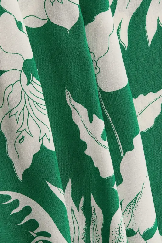 Viskoz Tunik Elbise-Yeşil/Beyaz çiçekli - 4