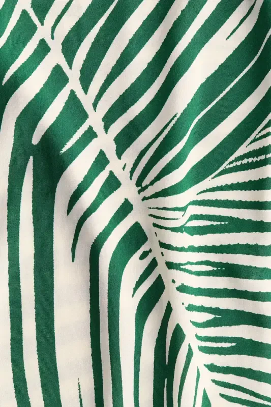 Viskoz Tunik Elbise-Yeşil/Krem desenli - 7