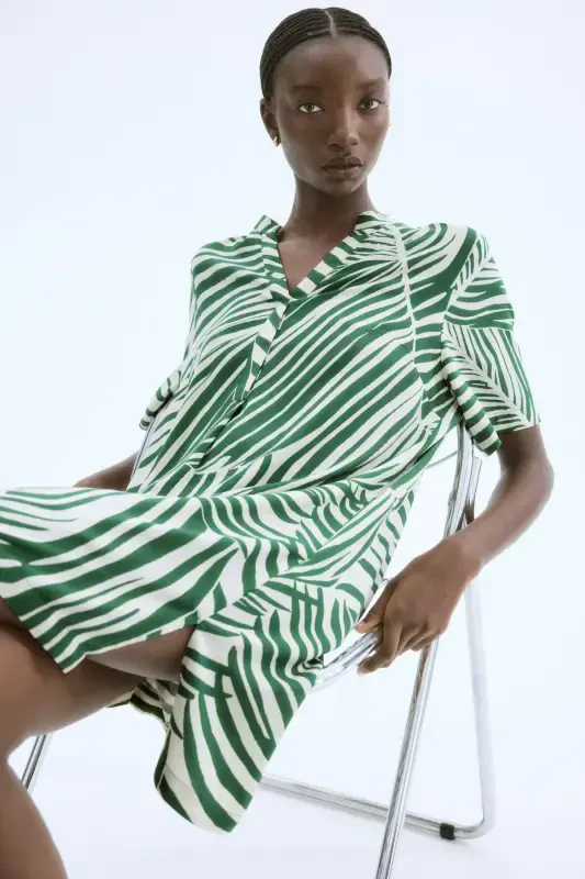 Viskoz tunika ko'ylak - Yashil/krem rangli naqshli - 1