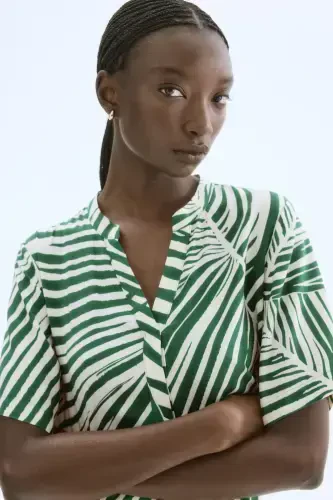 Viskoz tunika ko'ylak - Yashil/krem rangli naqshli - H&M (1)