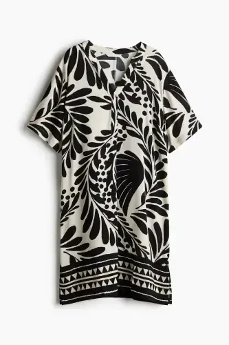 Вискозное платье-туника с черно-белым узором - 4