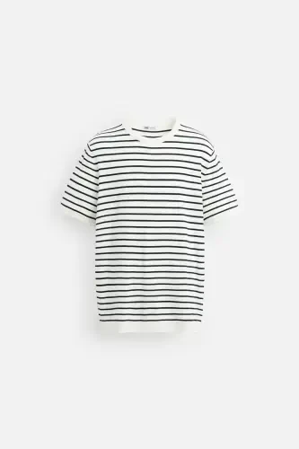 ВИСКОЗНЫЙ ТРИКОТАЖНЫЙ T-SHIRT - Экрю / Синий - 6