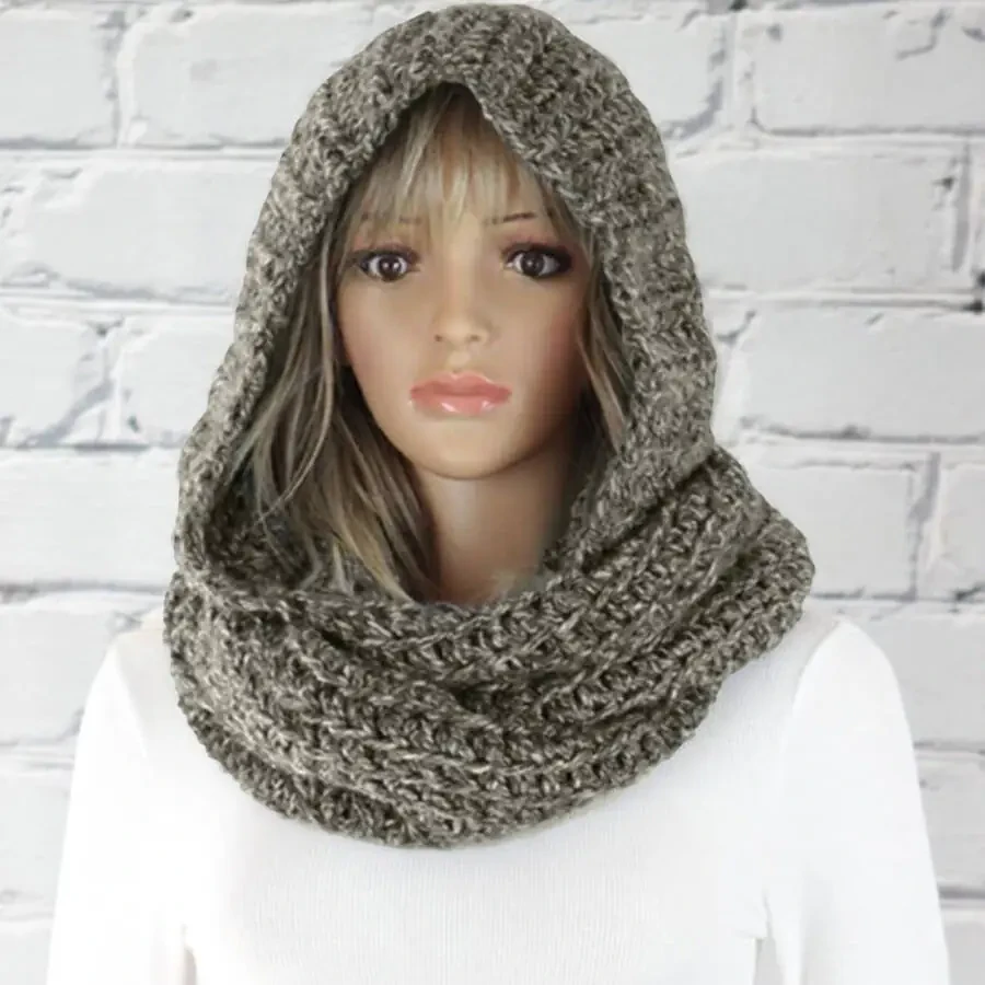 Visland Hooded Scarf, Women Winter Woolen Knitted Warm Shawl Wrap Head Scarves, Black - 1