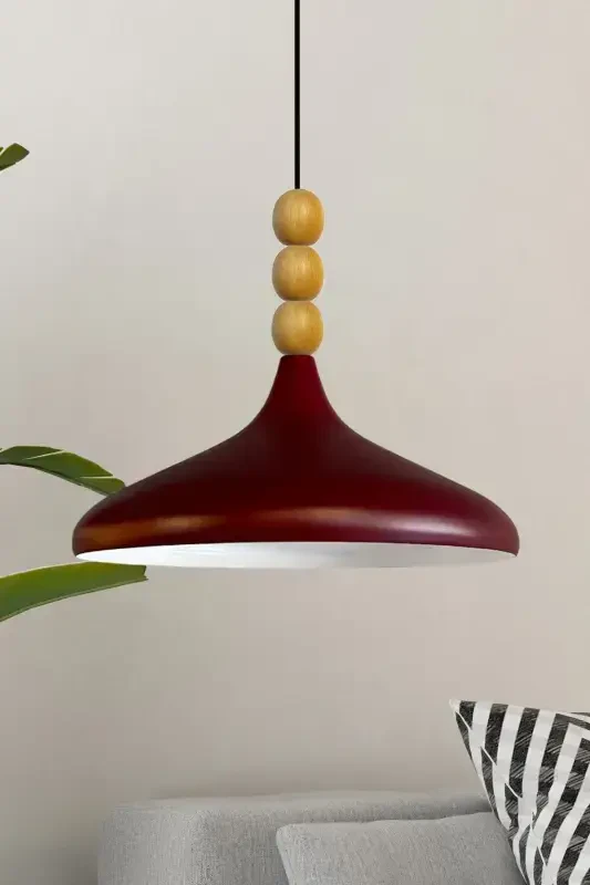 Vişne Çürüğü Ahşap Boncuklu Tekli Avize Sarkıt Salon Butik Lamba Aydınlatma Avizeler-Vişne Çürüğü - BAMYUM