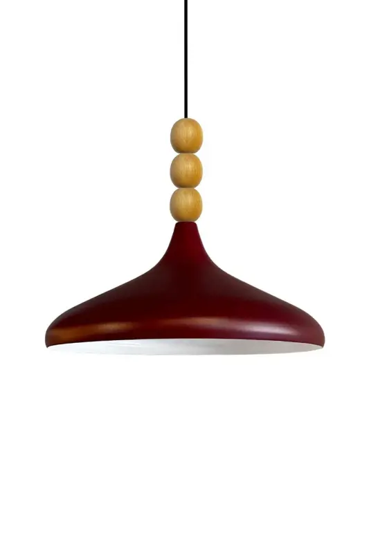 Vişne Çürüğü Ahşap Boncuklu Tekli Avize Sarkıt Salon Butik Lamba Aydınlatma Avizeler - Vişne Çürüğü - 5