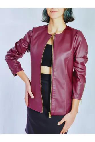 VİŞNE ÇÜRÜĞÜ RENGİ DERİ CEKET-VİŞNE ÇÜRÜĞÜ - 3