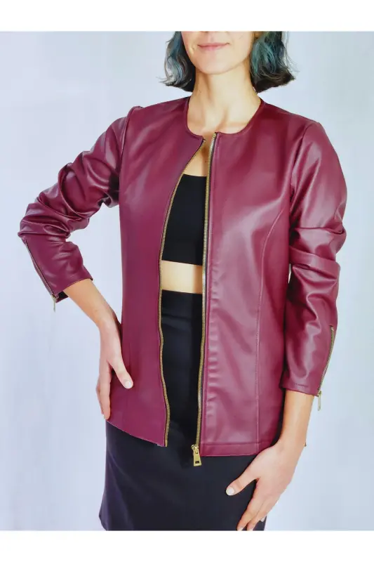 VİŞNE ÇÜRÜĞÜ RENGİ DERİ CEKET-VİŞNE ÇÜRÜĞÜ - 3