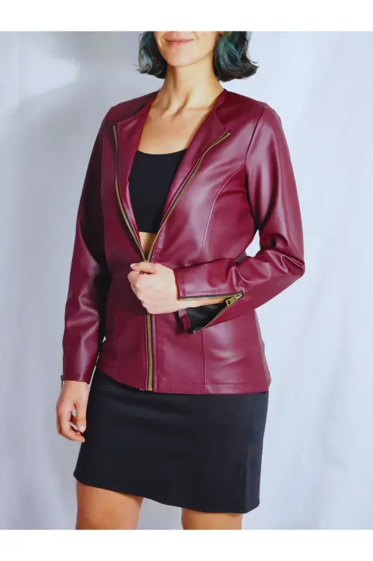 VİŞNE ÇÜRÜĞÜ RENGİ DERİ CEKET-VİŞNE ÇÜRÜĞÜ - 4