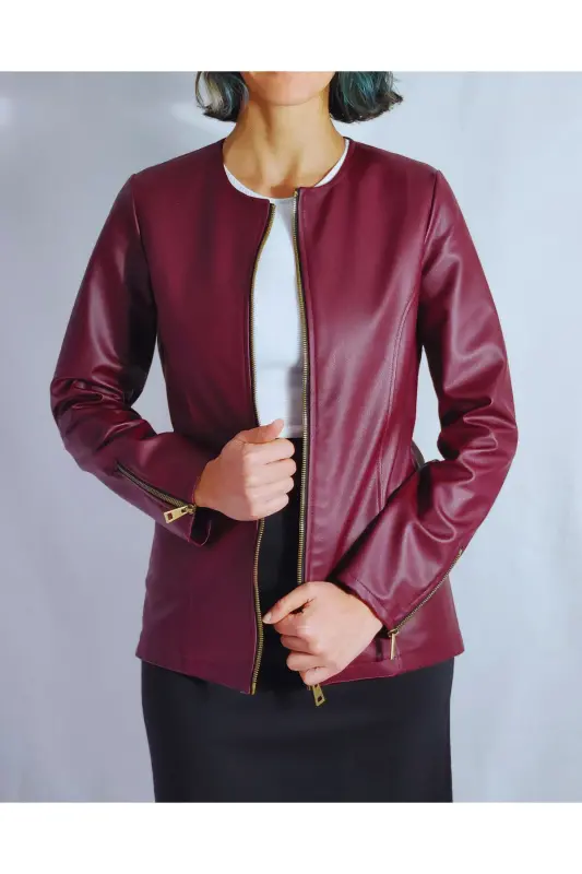 VİŞNE ÇÜRÜĞÜ RENGİ DERİ CEKET-VİŞNE ÇÜRÜĞÜ - 5